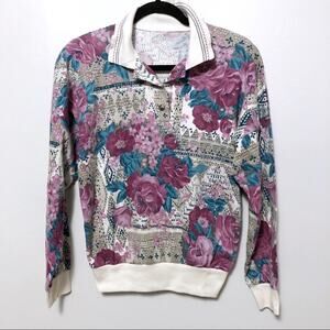 Vintage floral long-sleeve polo